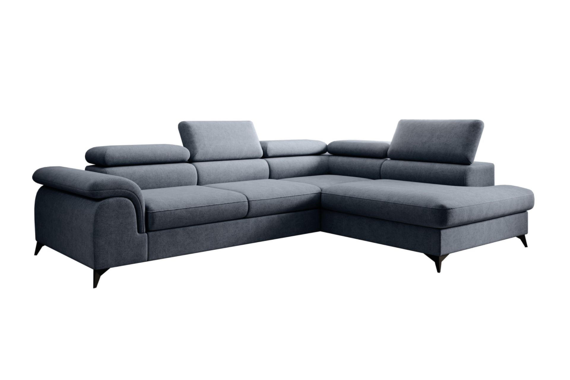 ECKSOFA PLAZA L Rechts mit Schlaffunktion 125x195 Velours Blaugrau - Blaugrau/Schwarz, Holz/Kunststoff (275/205cm) - Muffo