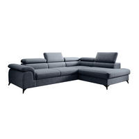 ECKSOFA PLAZA L Rechts mit Schlaffunktion 125x195 Velours Blaugrau - Blaugrau/Schwarz, Holz/Kunststoff (275/205cm) - Muffo