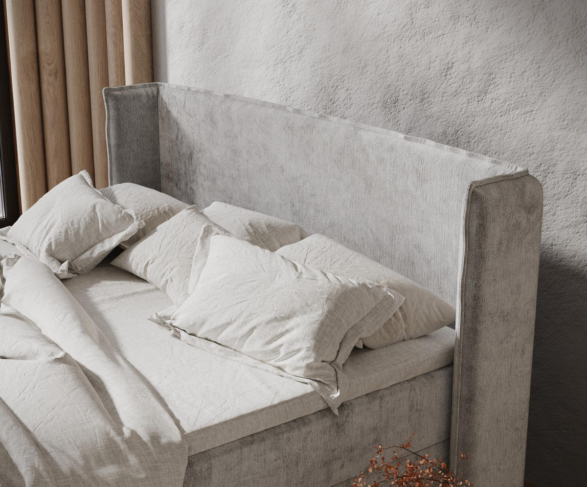 BOXBETT Monpelli Grau 160/200 cm mit Matratze und Topper - Schwarz/Grau, Holz/Holzwerkstoff (160/200cm) - Maison de Reve