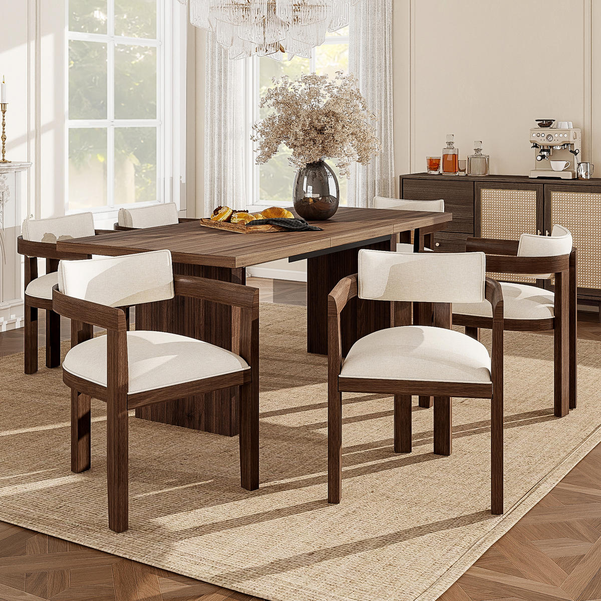 ARMLEHNSTUHL-SET DE-35822 6 Stück mit Leinenbezug Walnuss - Walnussfarben, Holz (60.5/78.5/57.5cm) - ComfortXL