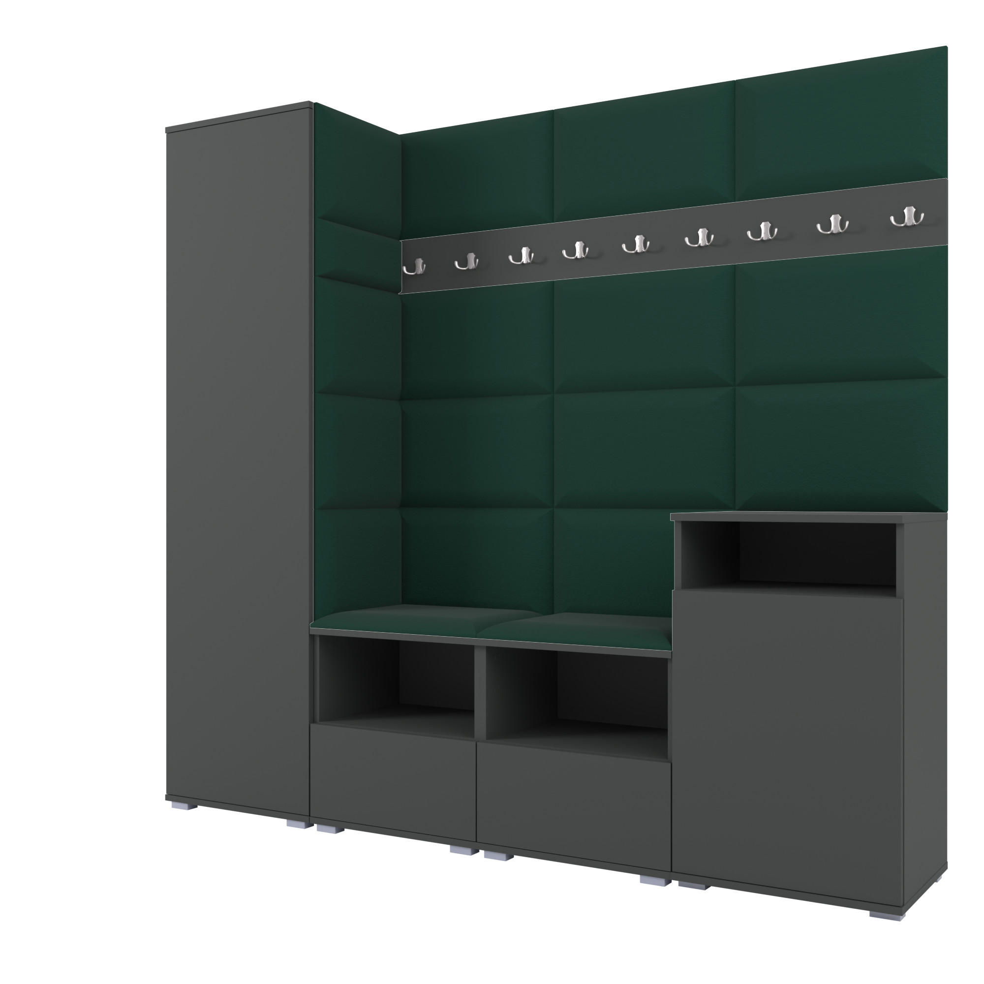 Ravio Garderobe Graphit, Dunkelgrün 200x187x40 cm