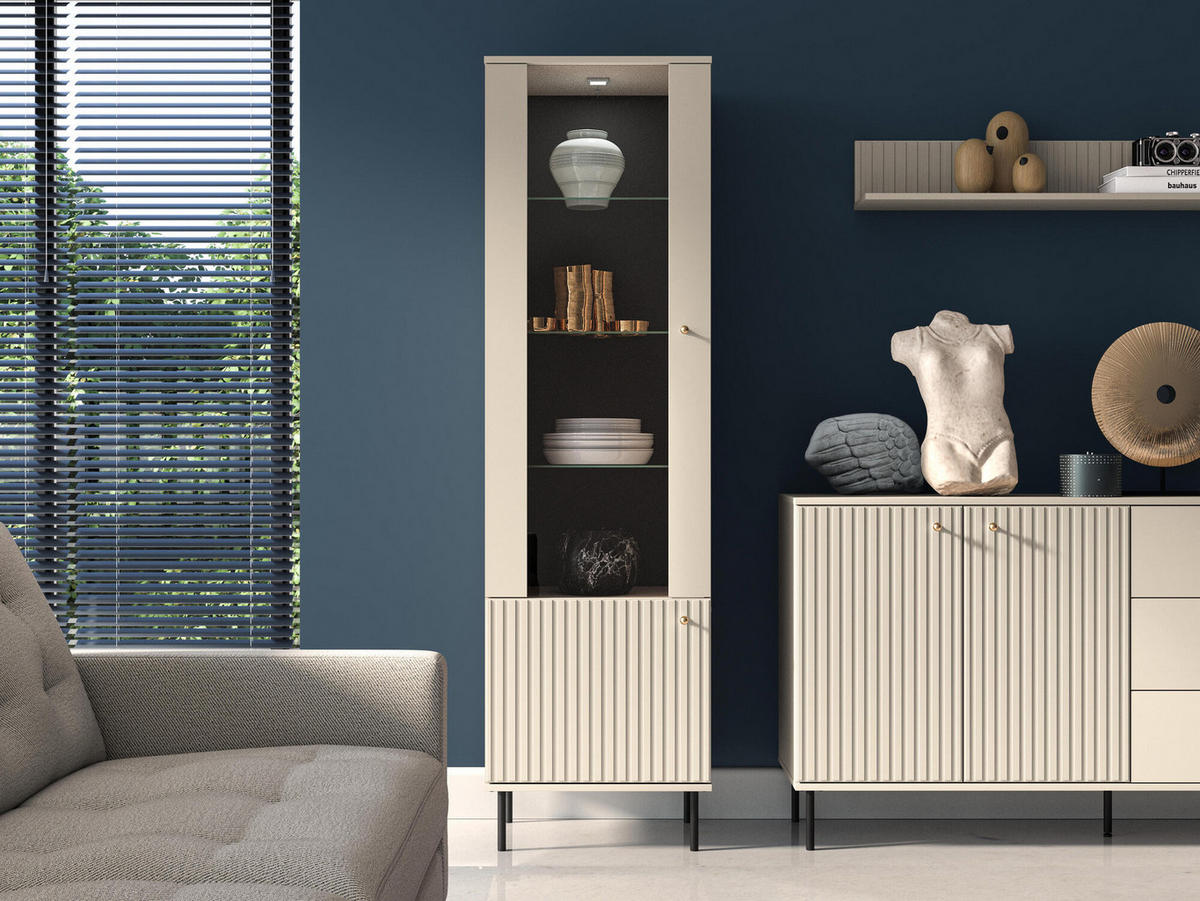 VITRINE SOPHIE Beige 55x40x190 cm - Beige, Holzwerkstoff (55/190/40cm) - FURNLUX