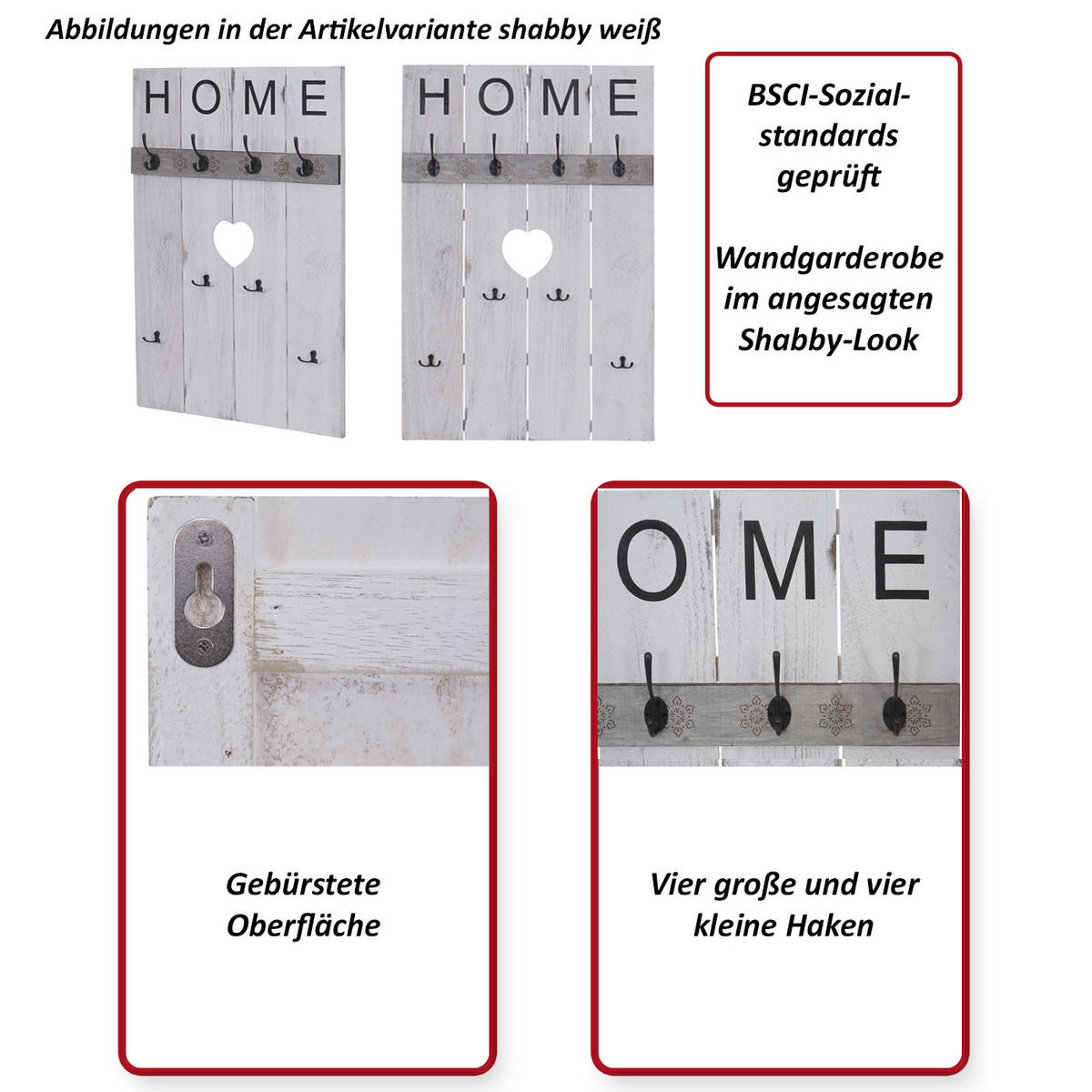 WANDGARDEROBE HOME SHABBY-LOOK Cremeweiß - Weiß, Holz (60/91/8cm) - Jamb