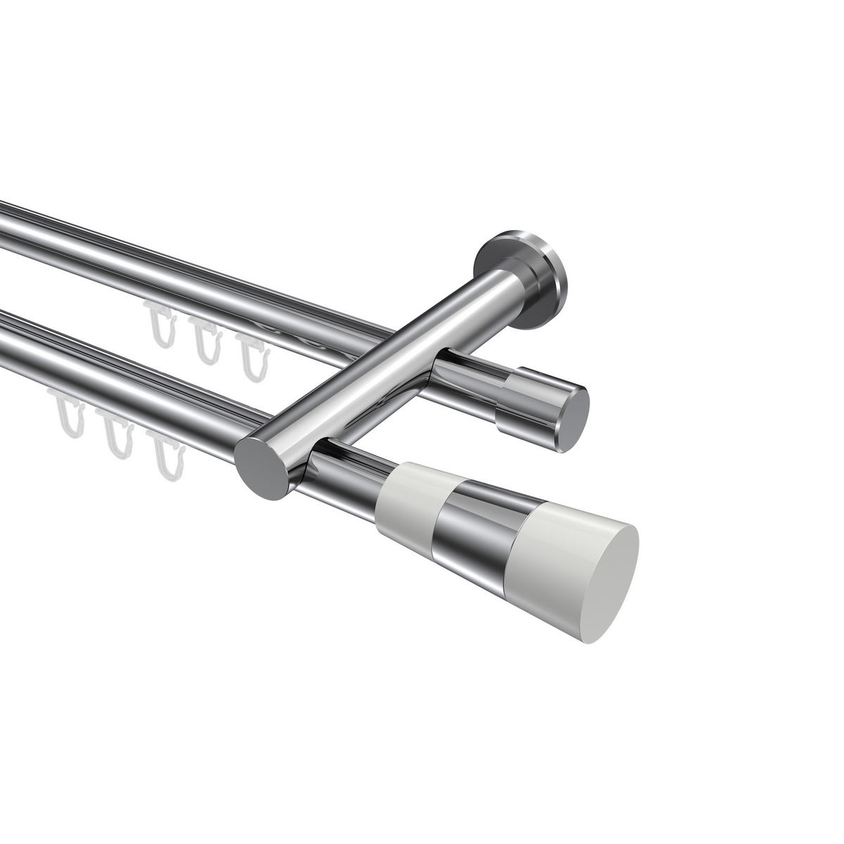 INNENLAUF-GARDINENSTANGEN-SET Platon Tanara 120 cm, 2-läufig, 20 mm Ø Chrom - Chromfarben/Weiß, Metall (120cm) - INTERDECO