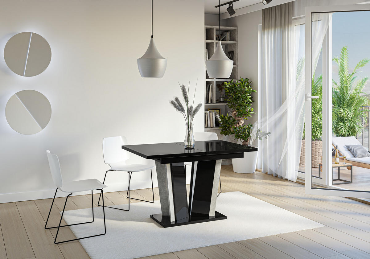 ESSTISCH Ausziehbar 120 - 160 cm Schwarz Hochglanz - Schwarz Hochglanz/Grau, Holzwerkstoff (120/80/75cm) - PROSPERO