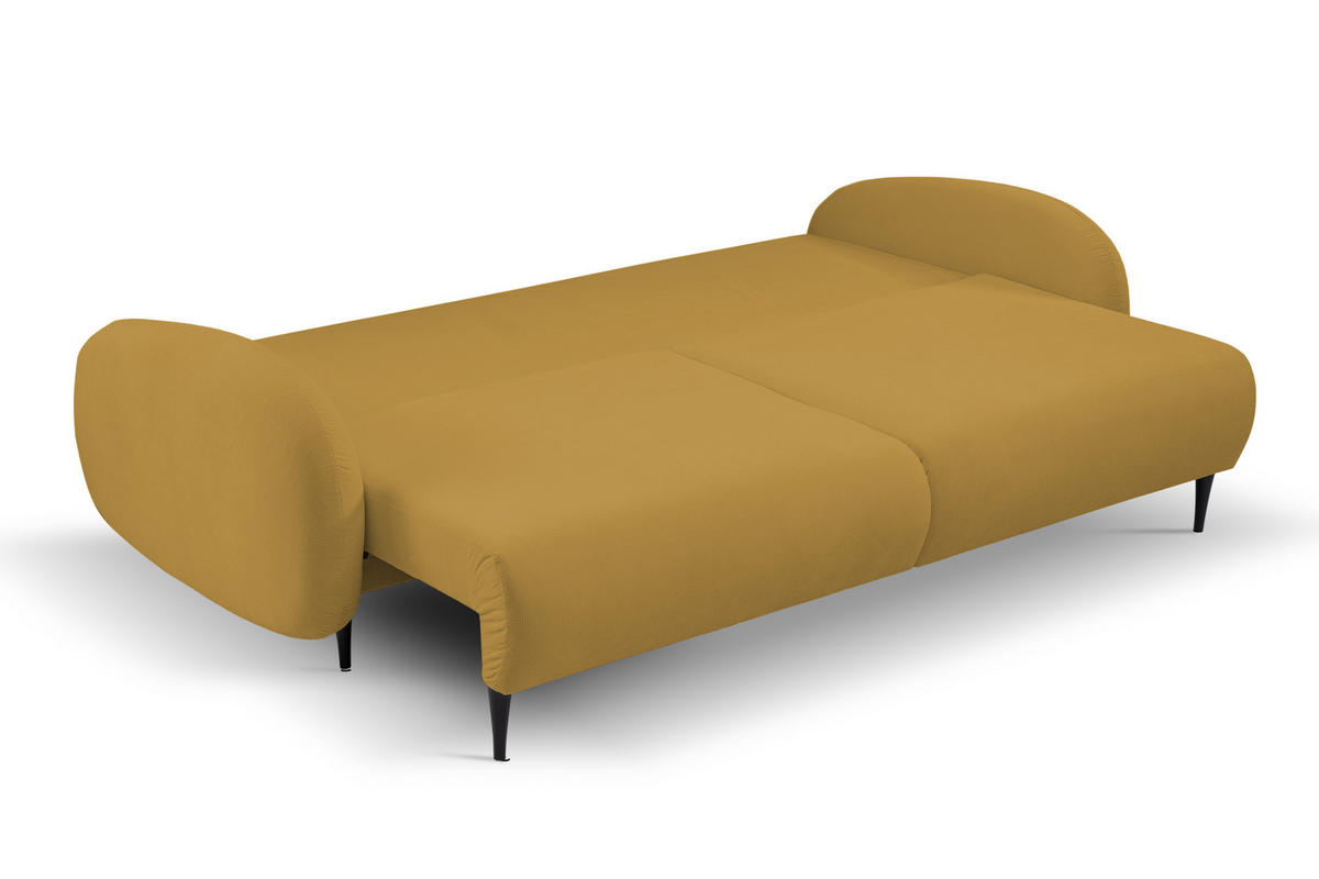 SOFA SOFT RunAgin Mit Schlaffunktion Und Bettkasten, PUR-Schaum, Schwarze Kunststofffüße, lose Rückenkissen, freistehend, 232x109x95 cm Gold-coloured - Goldfarben, Holz/Textil (232/95/109cm) - DomoHome
