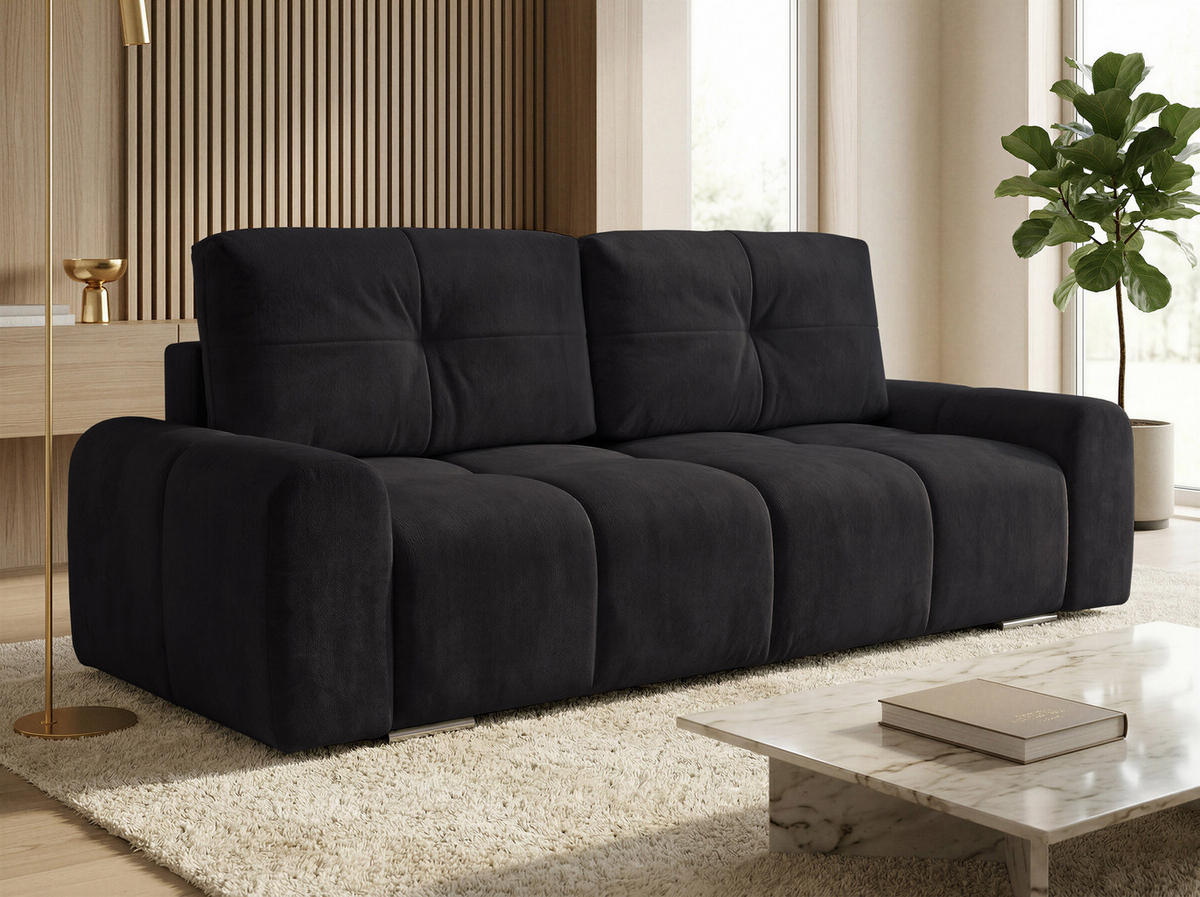 SCHLAFSOFA Fluffy - Schwarz (Vibe 99) - Chromfarben/Schwarz, Holz/Kunststoff (245/100/99cm) - Sofnet