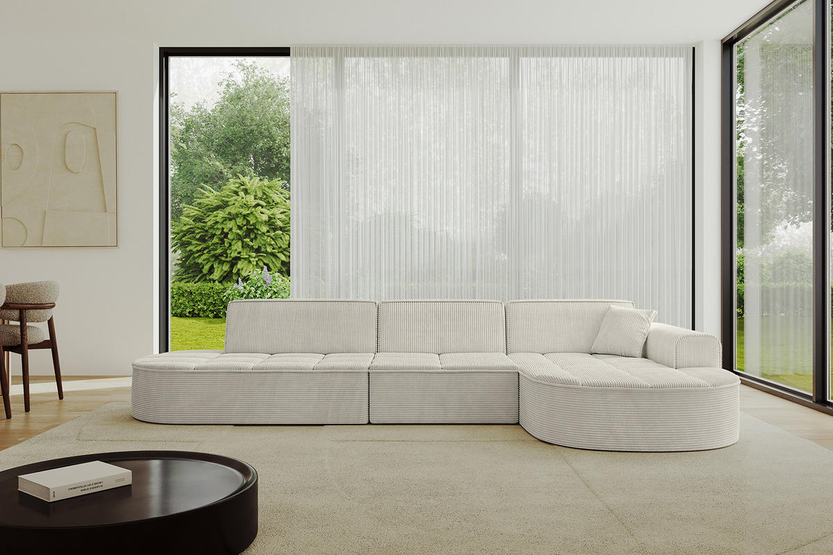 ECKSOFA Ottomane Rechts TARO-L2 - 328x171x79,5 cm Creme - Hellgrau/Creme, Holzwerkstoff/Textil (328/171cm) - ALTDECOR
