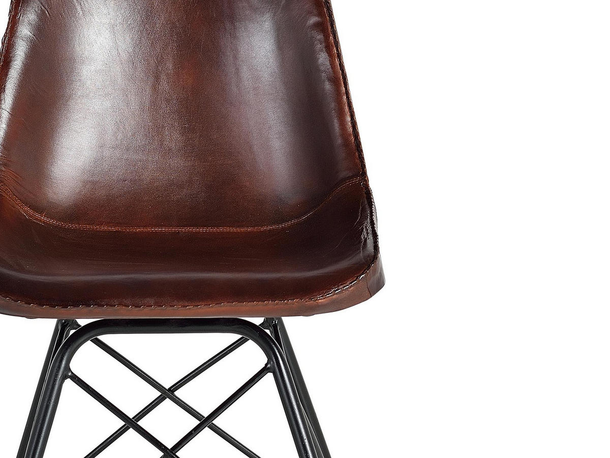 STUHL im Industriestil, gepolstert mit Naturleder - Braun, Fell (45/83/54cm) - Giner y Colomer