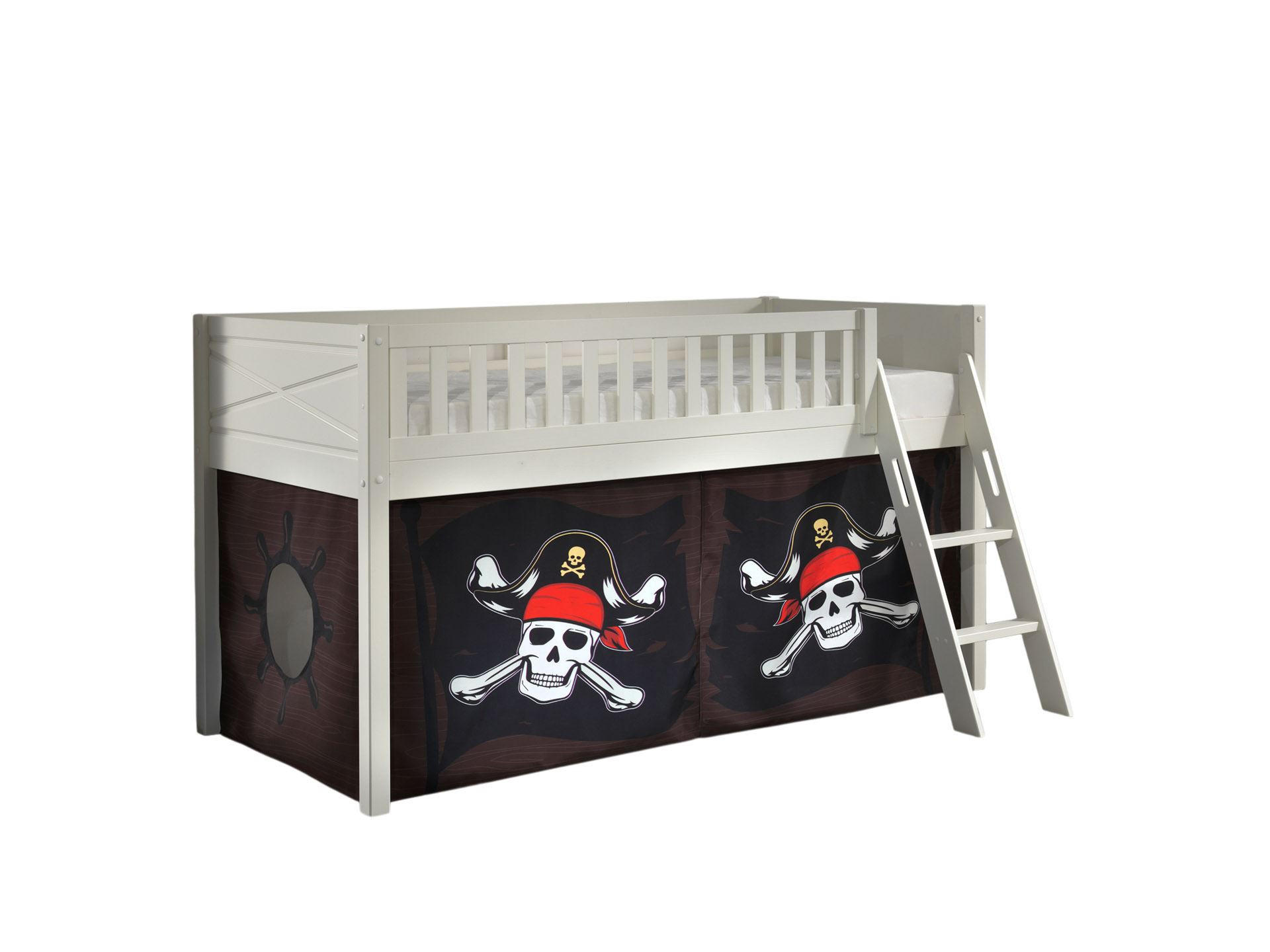 KINDERBETT Karyl 208x114x135 Massivholz Weiß Textilset Caribian Pirate - Weiß/Braun, Holz (90/200cm) - 58aufmkessel