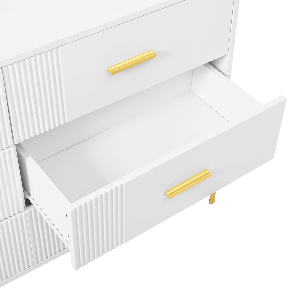 SIDEBOARD in Weiß Kommode mit 6 Schubladen, mit viel Stauraum, für Wohnzimmer & Schlafzimmer, B120/T40/H76cm - Goldfarben/Weiß, Holzwerkstoff/Metall (120/76/40cm) - STILVORA