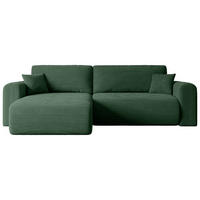 ECKSOFA mit Schlaffunktion und Bettkasten ORRO-L - 272x145x83 cm Grün Cord - Schwarz/Grün, Holzwerkstoff/Kunststoff (272/145cm) - ALTDECOR