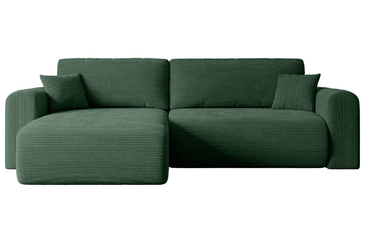 ECKSOFA mit Schlaffunktion und Bettkasten ORRO-L - 272x145x83 cm Grün Cord - Schwarz/Grün, Holzwerkstoff/Kunststoff (272/145cm) - ALTDECOR