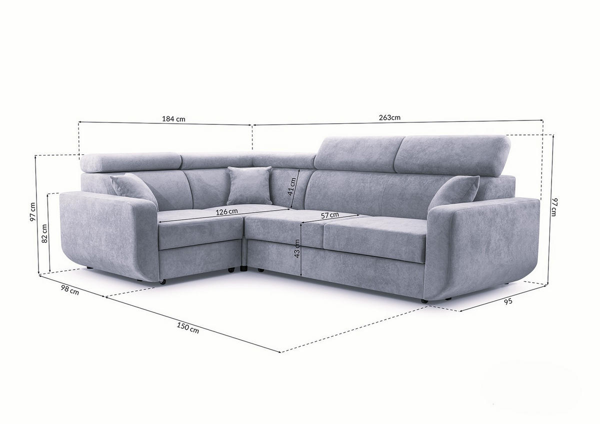 ECKSOFA RENO Orange Plüsch-Stoff mit Schlaffunktion - Orange, Holz (263/184cm) - MASSENO