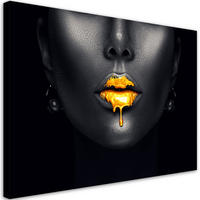 LEINWANDBILD Goldene Lippen, Frauen-Glamour-Stil - Schwarz, Textil (60/40cm) - Feeby