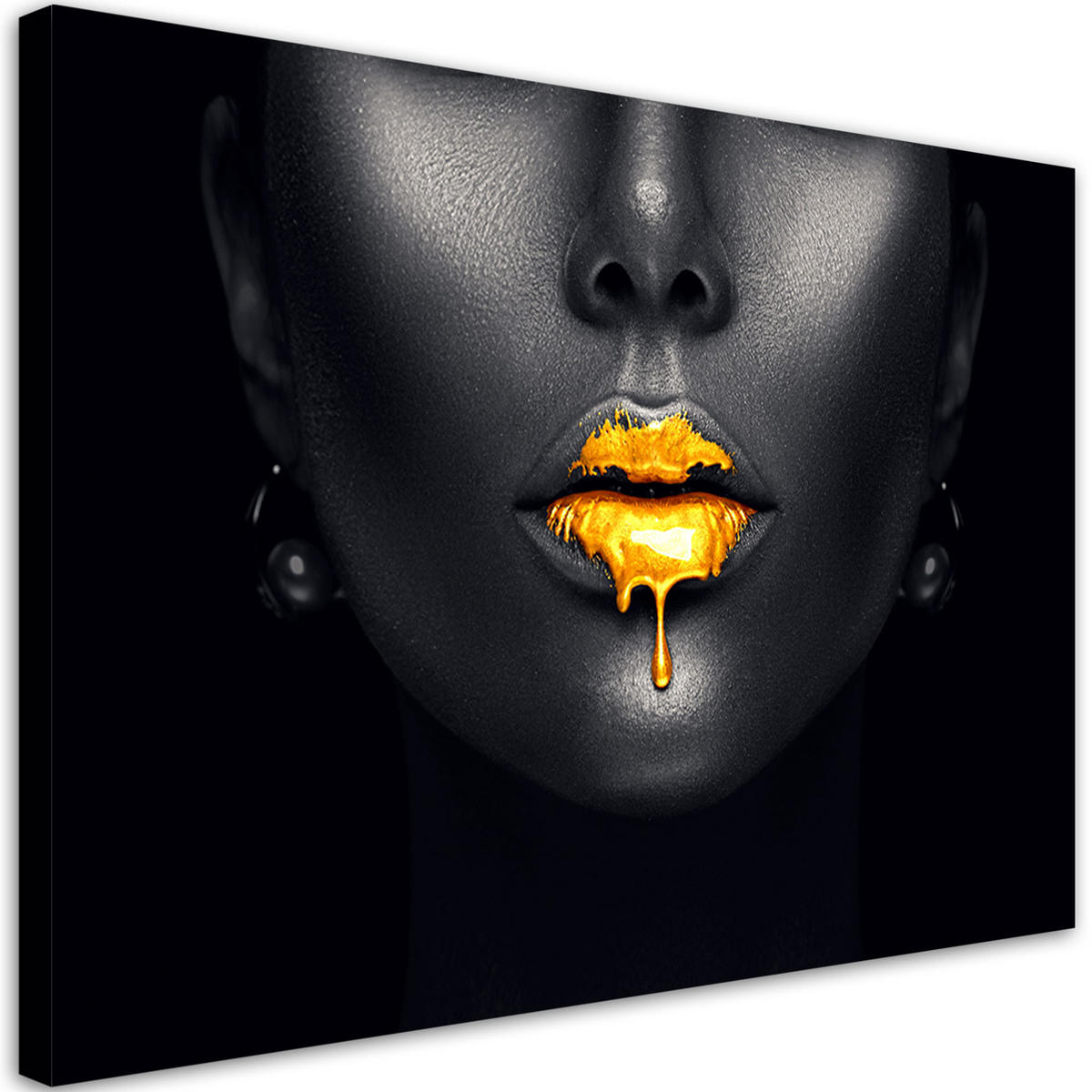 LEINWANDBILD Goldene Lippen, Frauen-Glamour-Stil - Schwarz, Textil (60/40cm) - Feeby