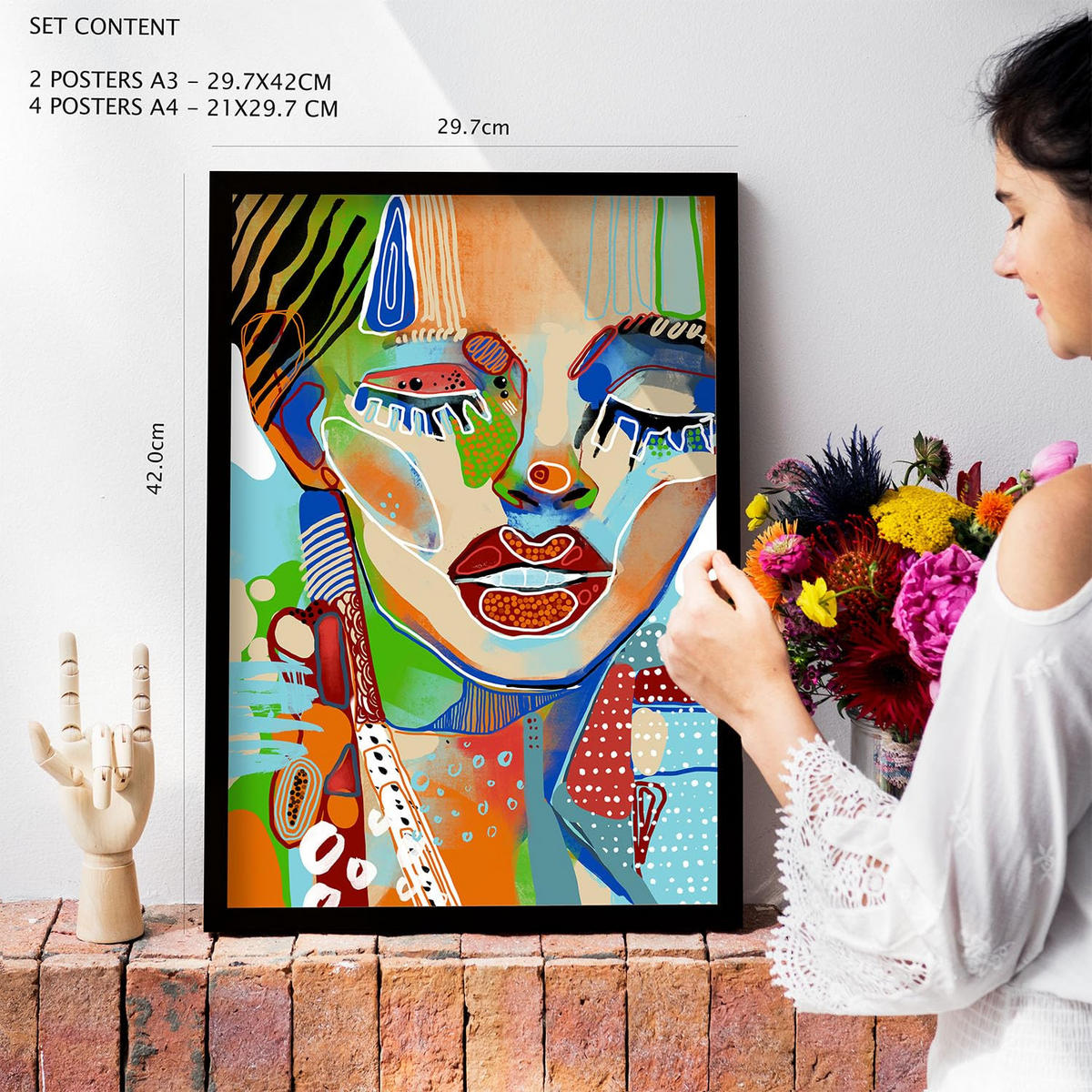 POSTER Set Mit 6 Lady Mazarelli In Weibliche Zusammenfassung Ästhetische Dekorative Gemälde Für Ihr Wohnzimmer Zuhause A3 & A4 Schwarzer Rahmen - Schwarz, Papier (29/3cm) - Nacnic