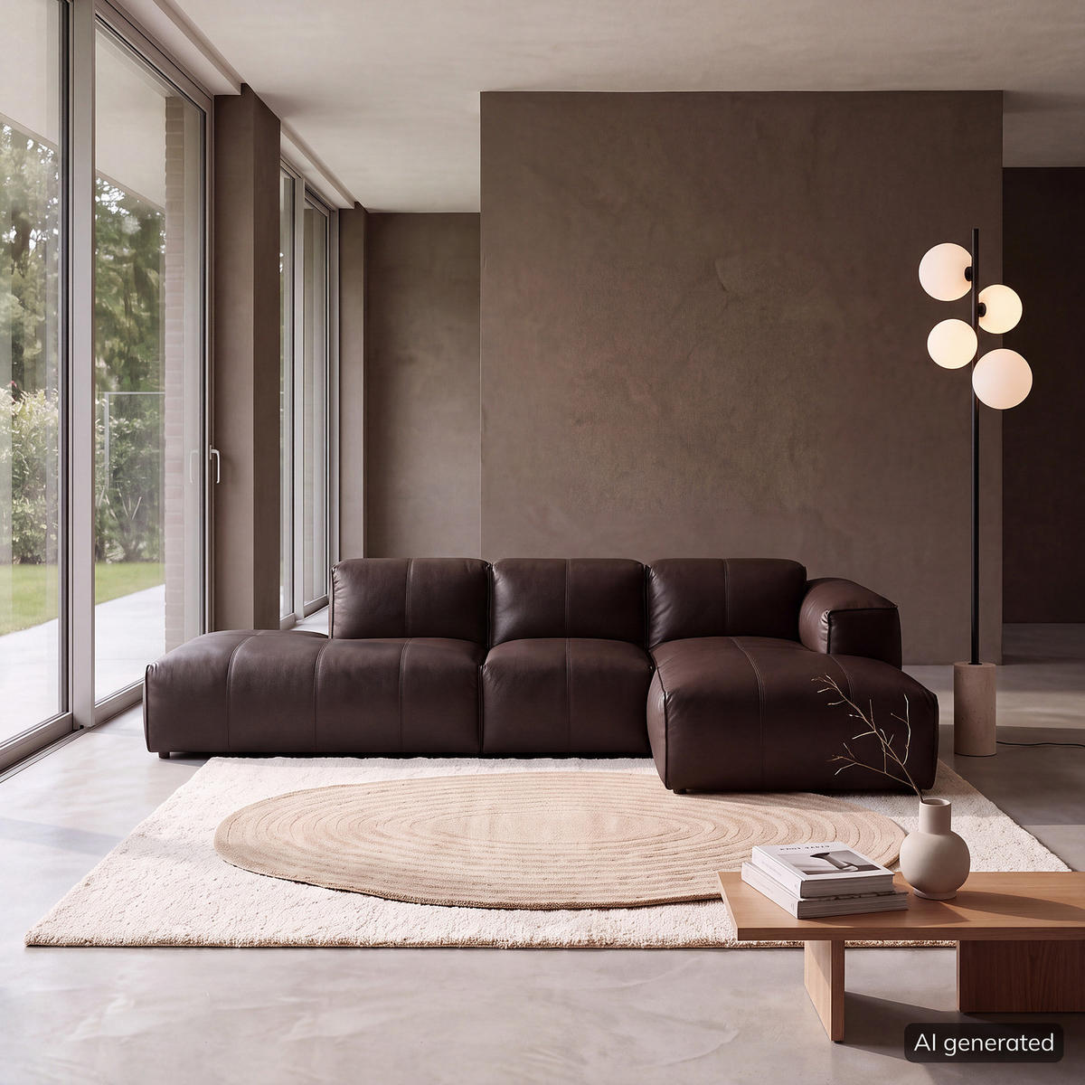 ECKSOFA mit Chaiselongue - Dunkelbraun/Schwarz, Leder/Kunststoff (290/173cm) - home24