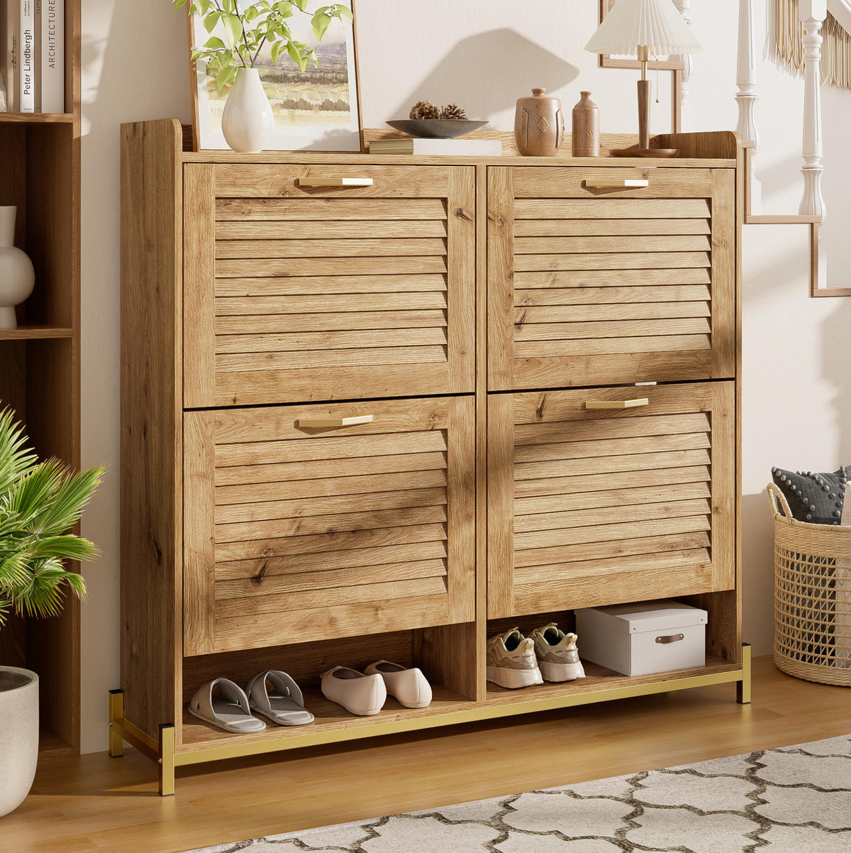 SCHUHSCHRANK 108,5/100/24 cm Holzfarbe aus MDF mit 4 Türen - Naturfarben, Holzwerkstoff (108.5/100/24cm) - OKMYHOME