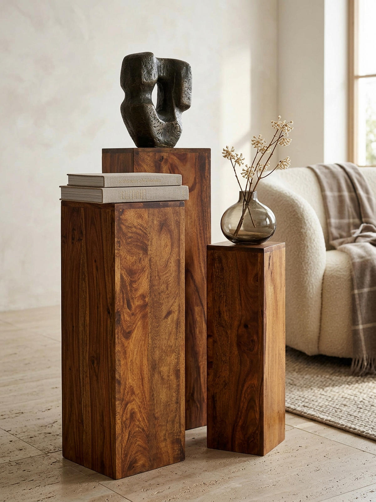 BEISTELLTISCH 3er Set Massivholz Ineinander Verstaubar Einzigartige Maserung, Braun 24x24x85 cm - Braun, Holz (24/24/85cm) - KADIMA DESIGN