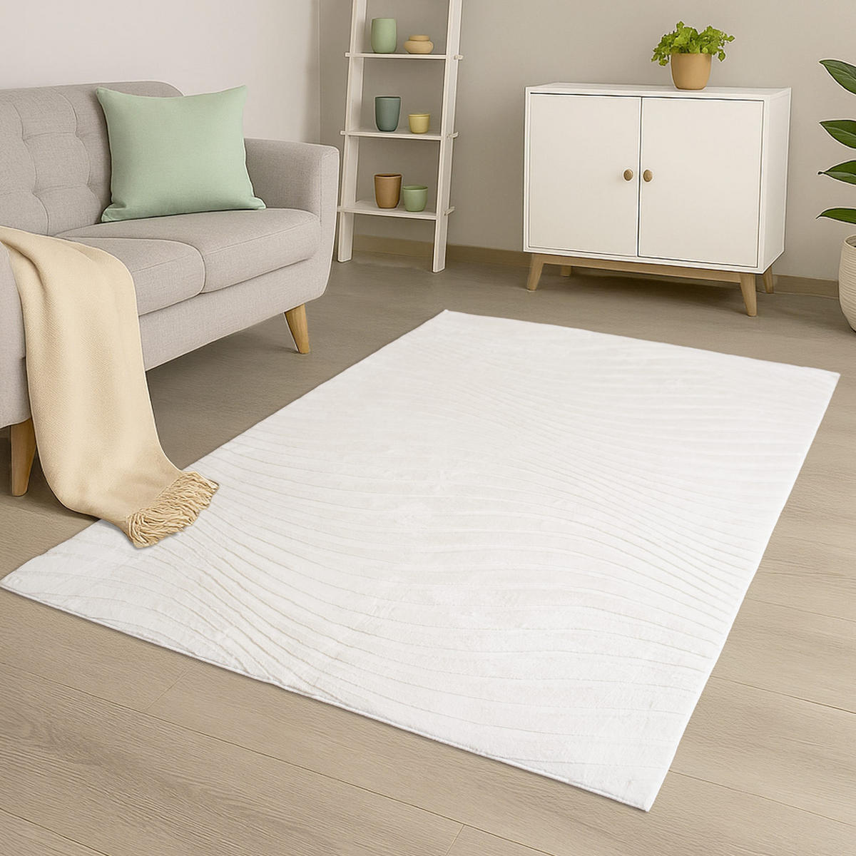 KURZFLOR-TEPPICH Waves 503 Weiß 160x230 cm - Weiß, Textil (160/230cm) - carpet city