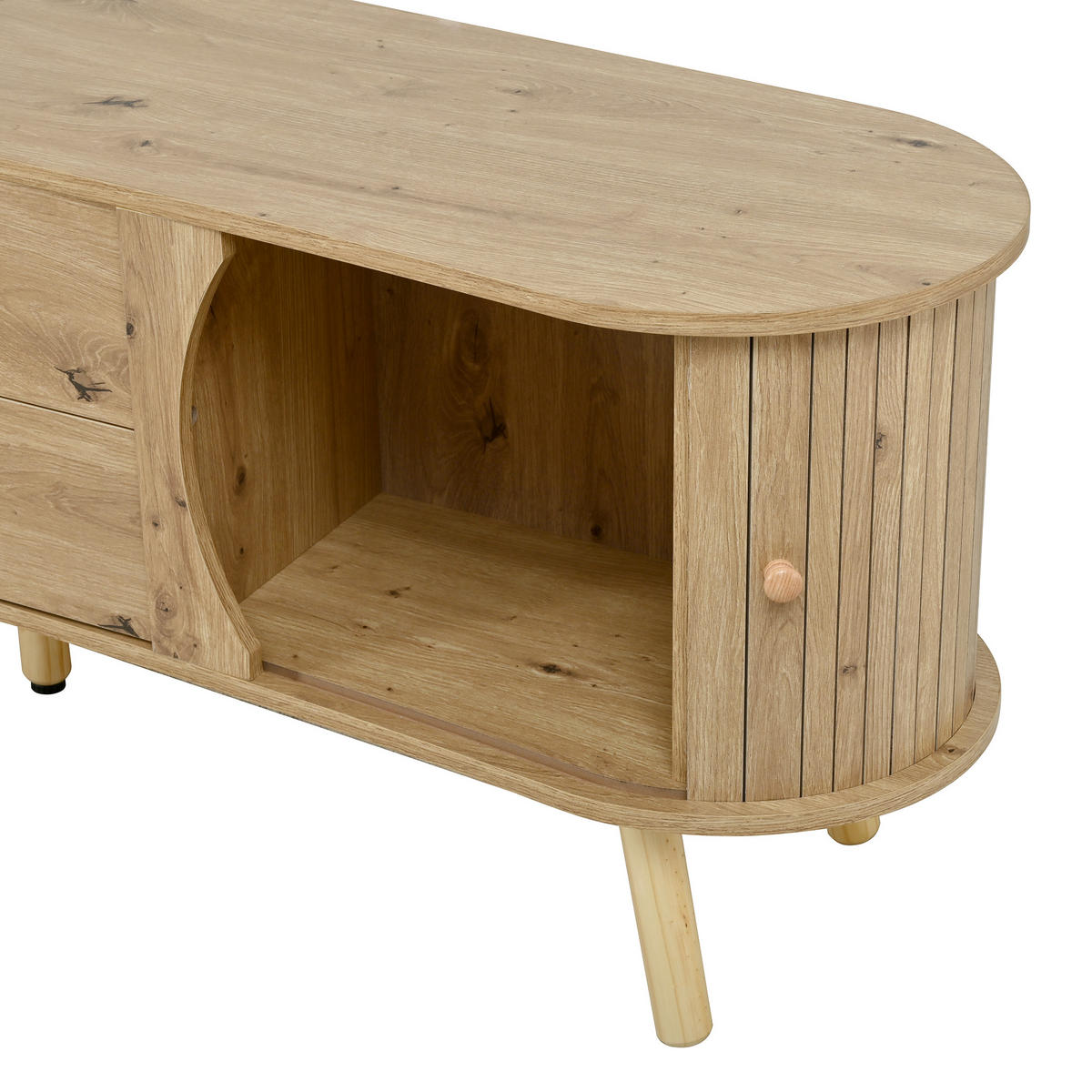 LOWBOARD in Naturfarben TV-Schrank mit Schiebetüren und Schubladen, B170/T40/H55 - Naturfarben, Holzwerkstoff (160/55/36.5cm) - STILVORA