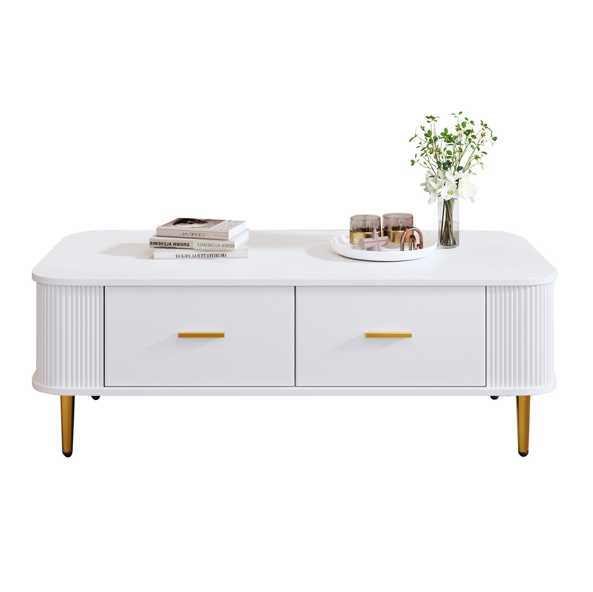 COUCHTISCH 105/51/38 cm Weiß aus MDF mit 4 Schubladen - Weiß, Holzwerkstoff (105/51/38cm) - OKMYHOME