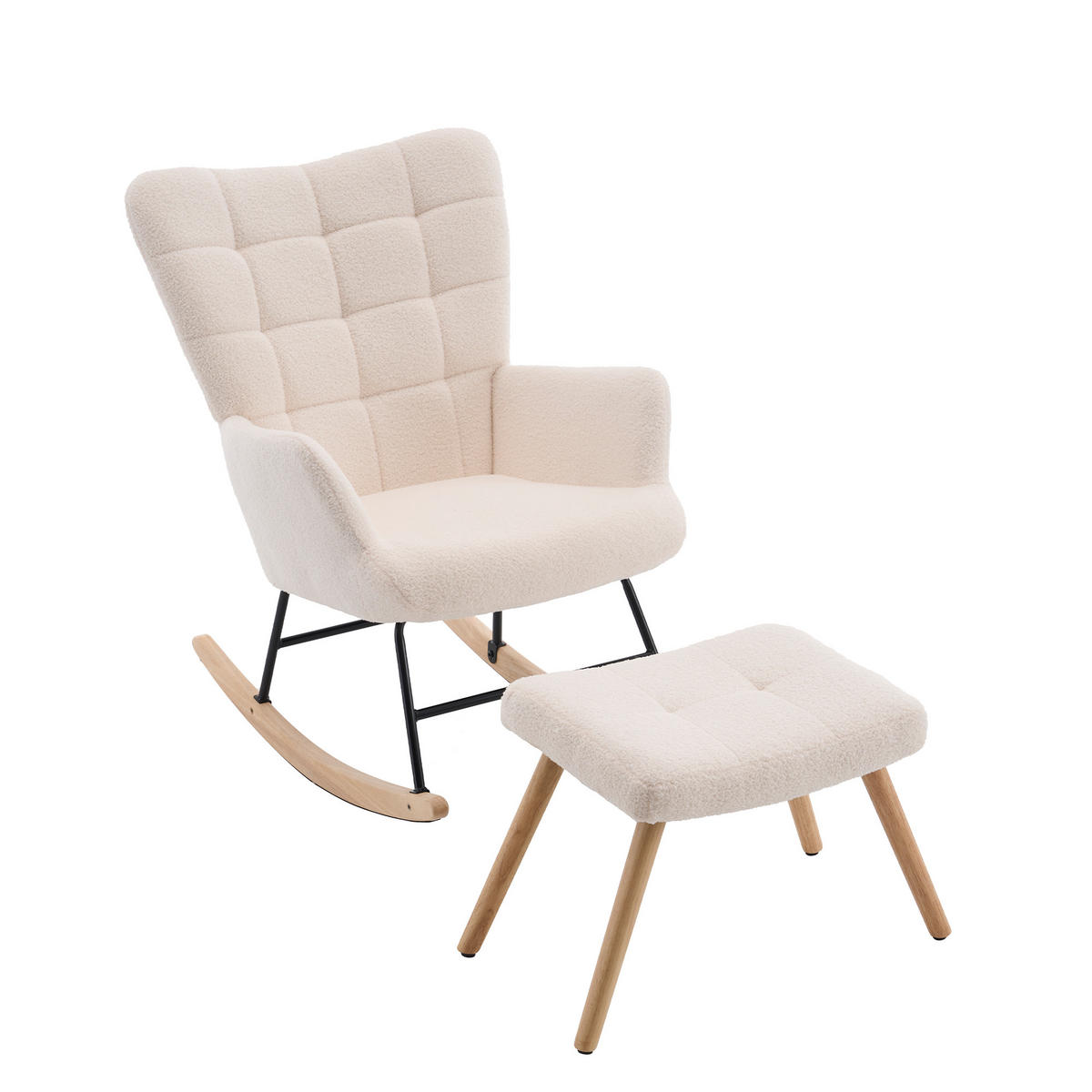SCHAUKELSTUHL 91/61/88 cm mit hoher Rückenlehne und Fußhocker, Beige - Beige, Textil (88/91/68cm) - Redom