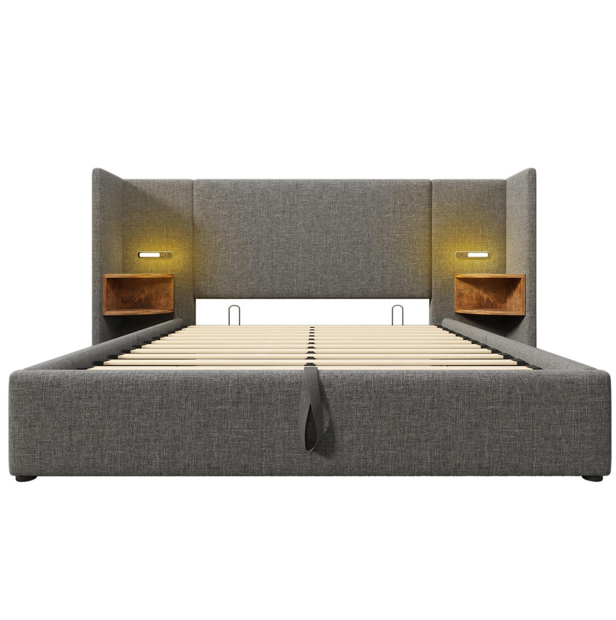 POLSTERBETT mit Stauraum 160x200 cm Leinen Grau mit Matratze - Grau, Metall (160/200cm) - Meubliv