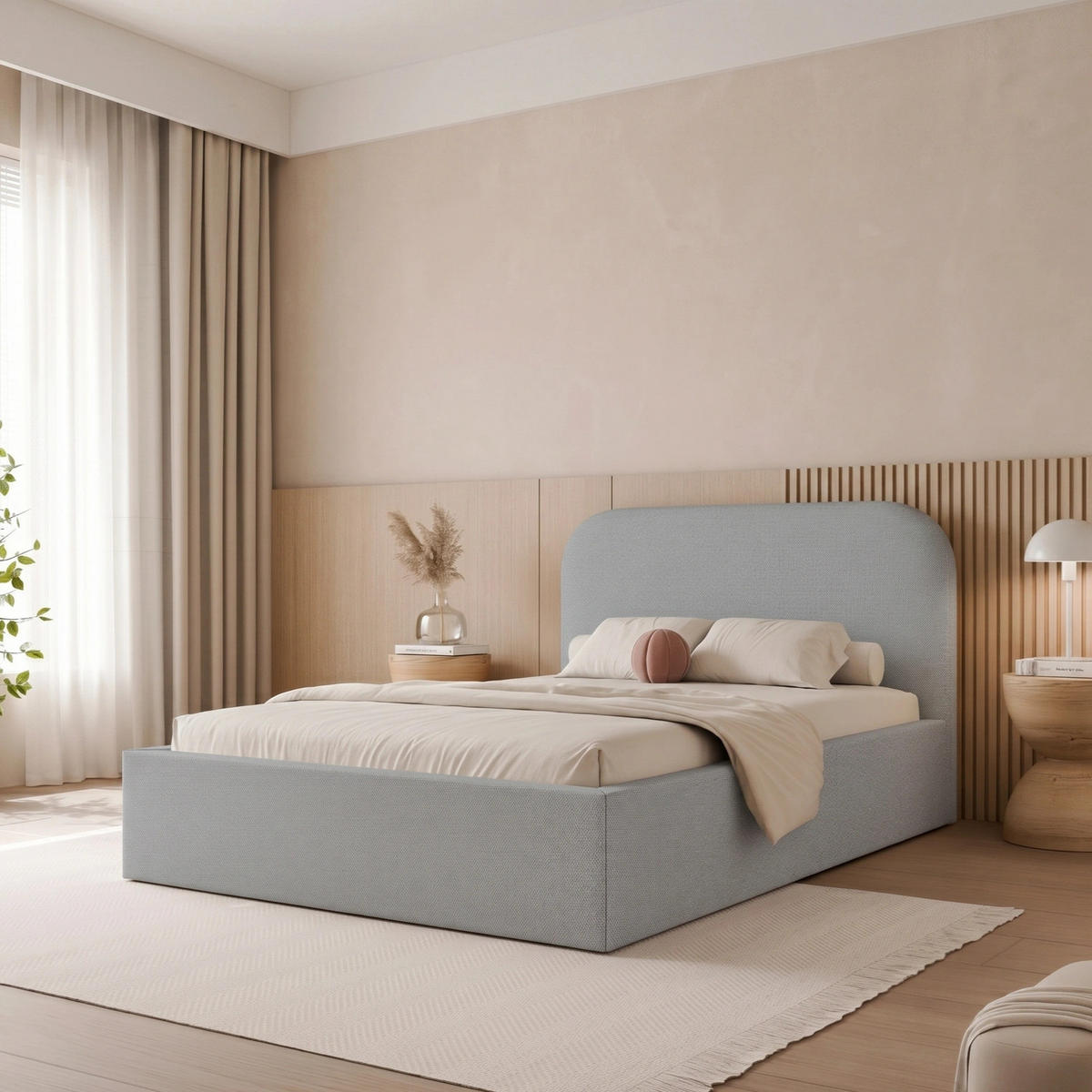 POLSTERBETT FUZZI 120x200 cm Blaugrau (Stoff Lumi) - mit Bettkasten und Lattenrost - Blaugrau, Holzwerkstoff/Textil (120/200cm) - Ravio