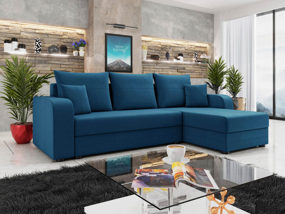 ECKSOFA Hewlet Bis - Blau/Schwarz, Holz/Kunststoff (237/139cm) - MIRJAN24