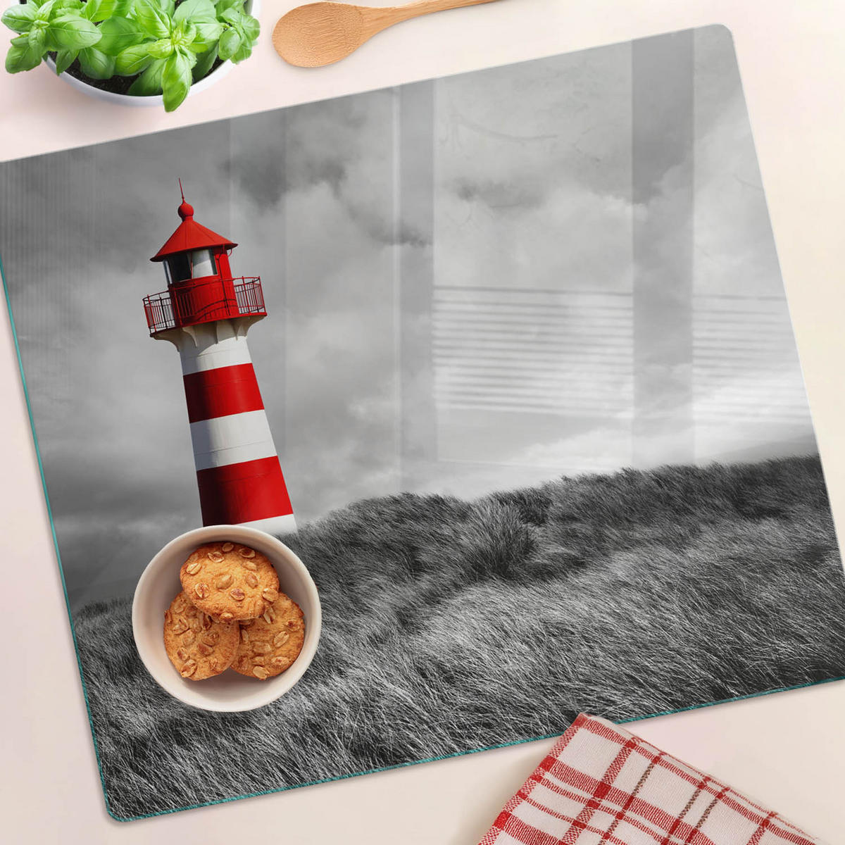 GLASPLATTE 60x52 cm Leuchtturm - Rot, Glas (60/0.4/52cm) - TULUP
