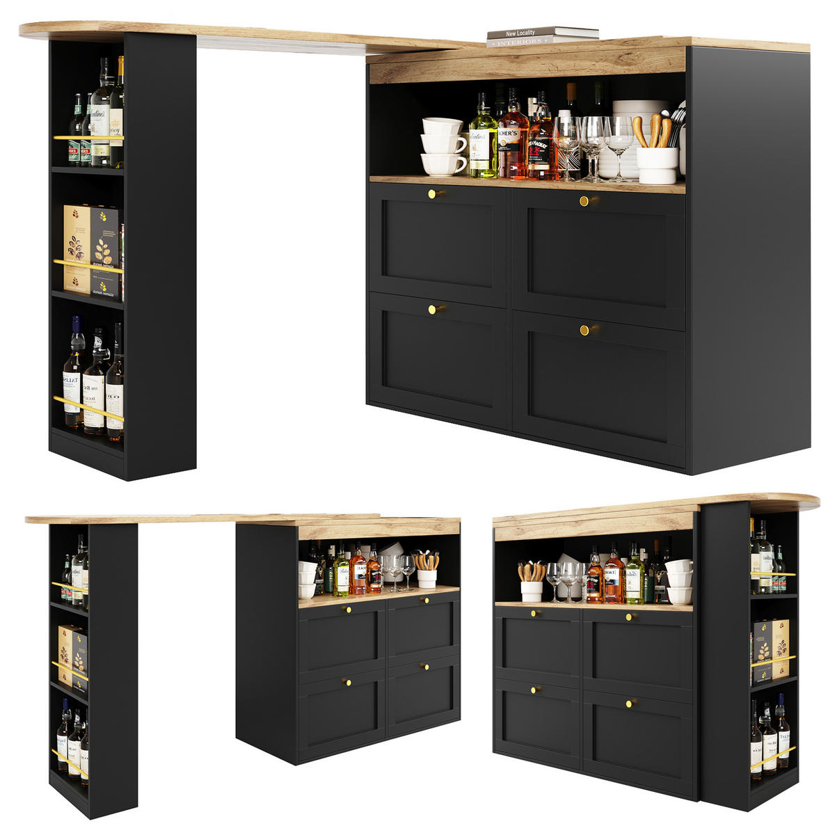 BARTISCH DE-41190 138/39/102 cm mit 360° drehbarem Seitenrahmen Schwarz - Schwarz, Holzwerkstoff (105/102/39cm) - ComfortXL