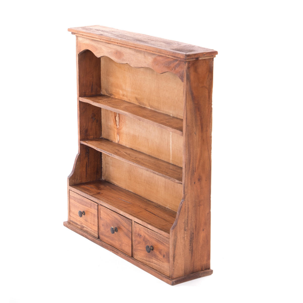 WANDREGAL Nelia Mahagoni Massivholz, 3 Ebenen, 2 Schubladen naturfarben - Naturfarben, Holz (62/67/15cm) - DESIGN DELIGHTS