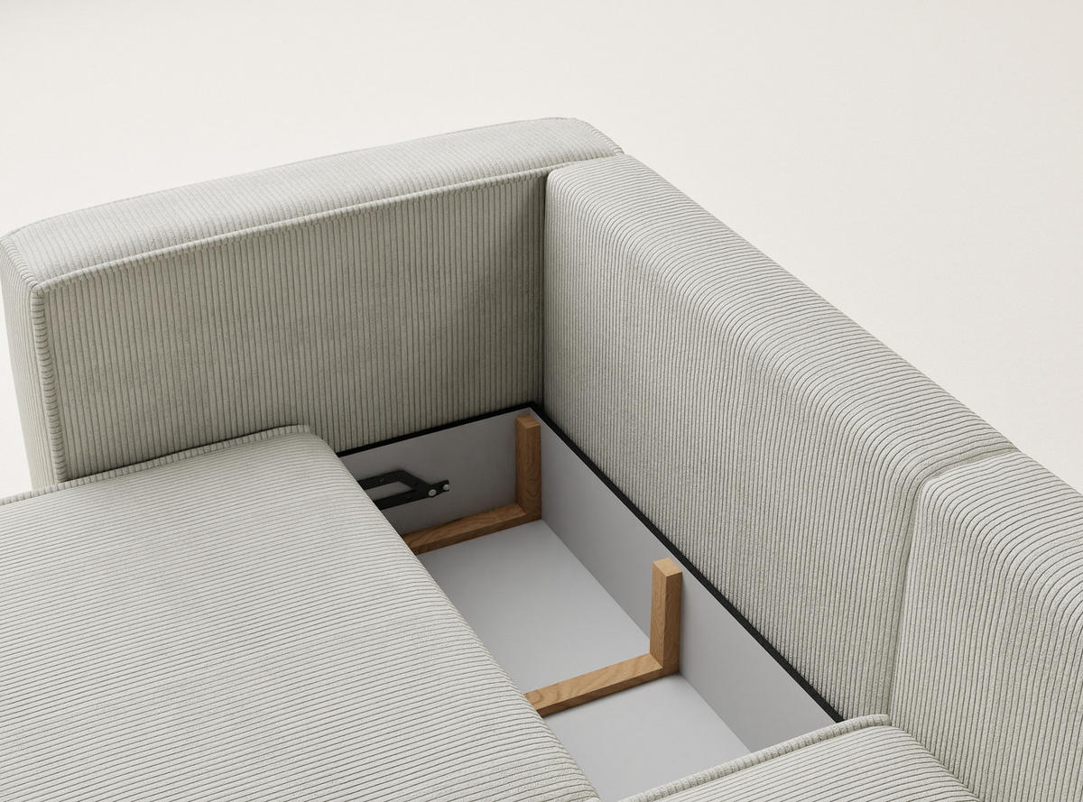 ECKSOFA MIT SCHLAFFUNKTION Velto Creme Samtstoff - Creme/Schwarz, Holz/Holzwerkstoff (250/152cm) - Maison de Reve