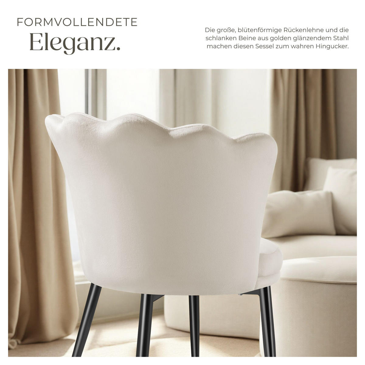 SESSEL Stella,67 x 64 x 76 cm,Samtoptik creme/schwarz - Schwarz/Samtahornfarben, Textil (67/76/64cm) - tectake