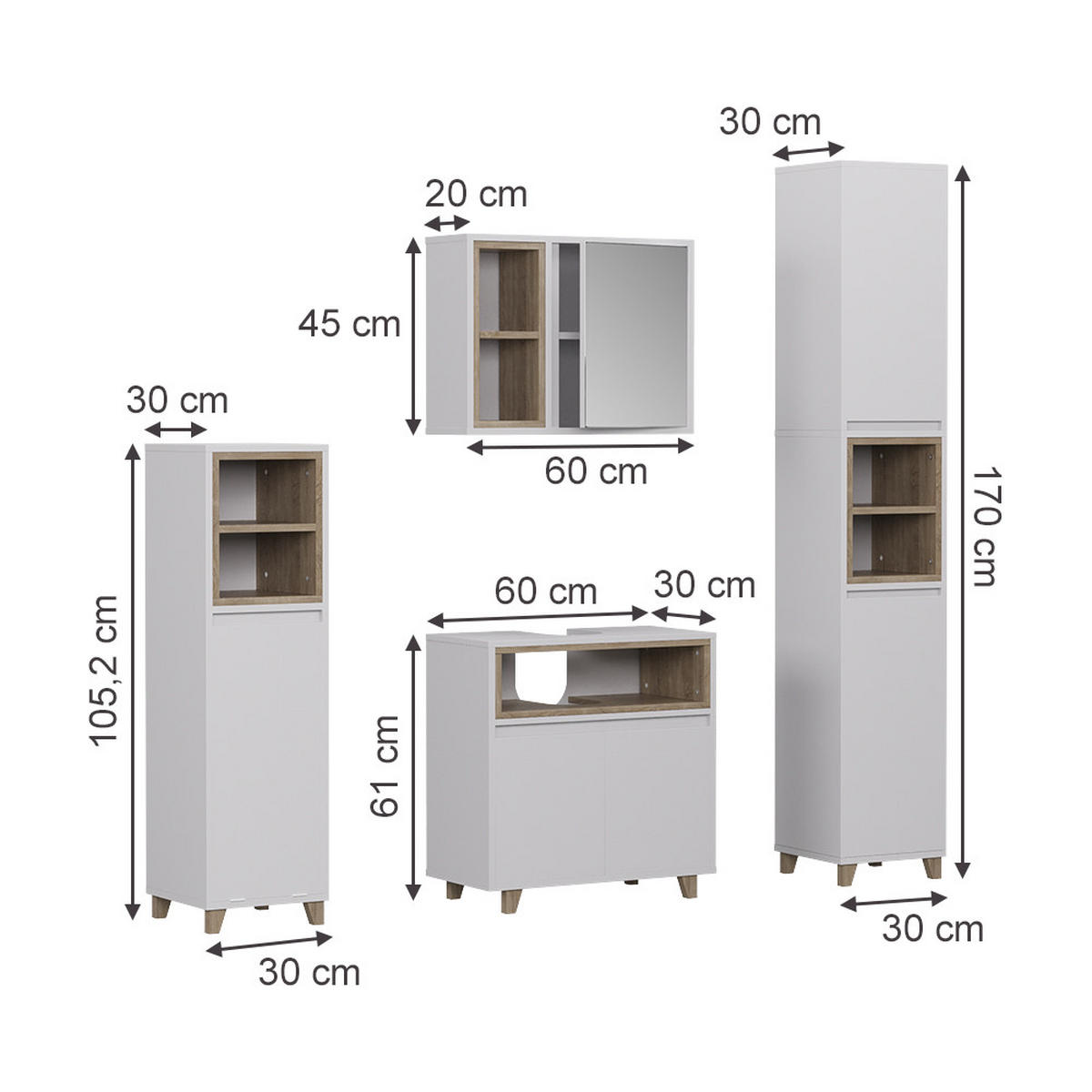 KOUPELNOVÝ NÁBYTEK Elnor Bílá/dub - bílá, kompozitní dřevo (60/61/30cm) - Vicco