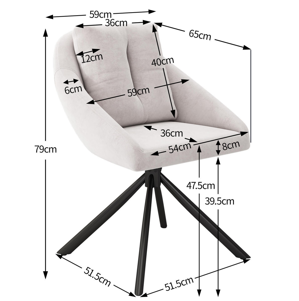DREHSTUHL ergonomisch Samt Beige 2er-Set - Beige, Metall (54/79/65cm) - Meubliv