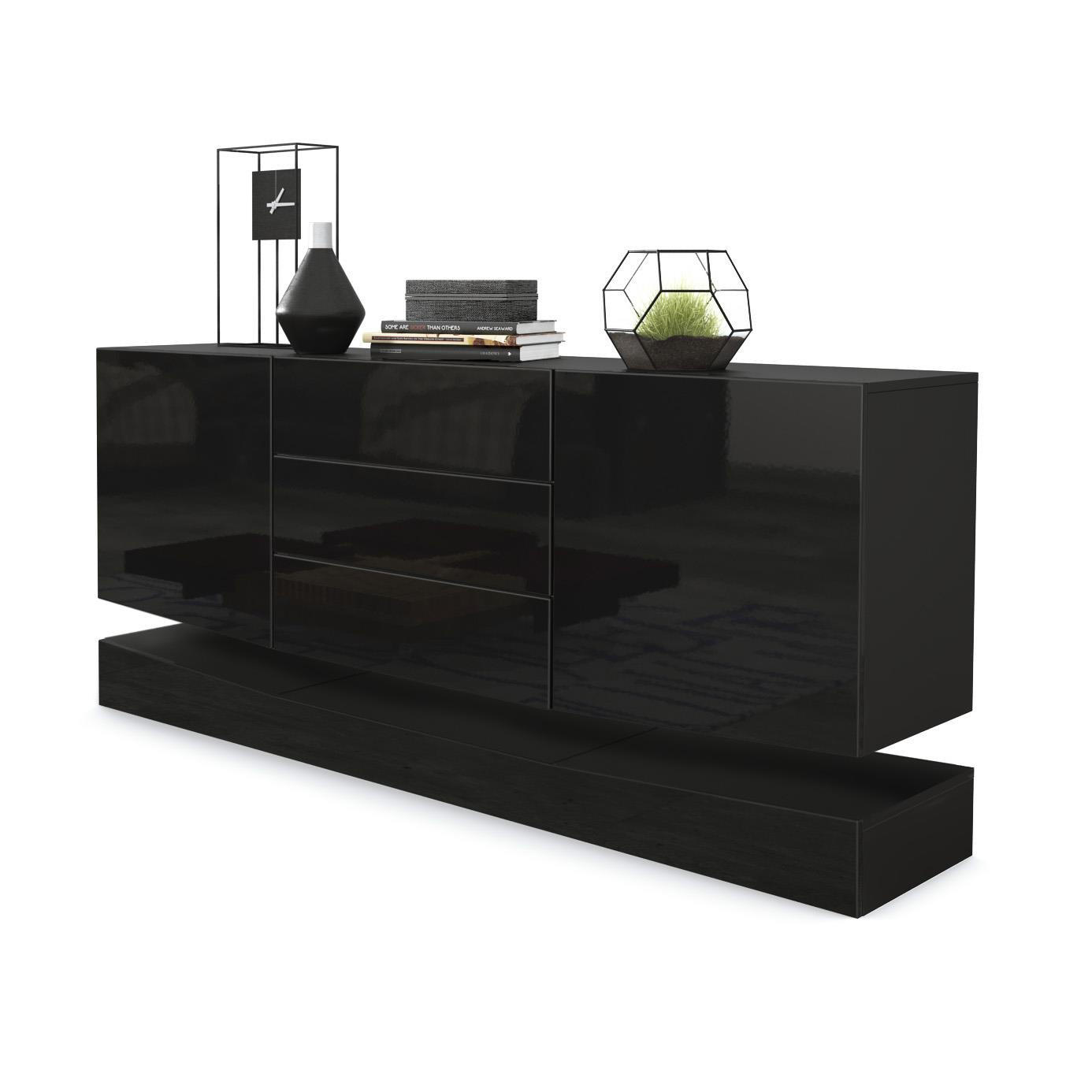 SIDEBOARD City Fronten in Schwarz Hochglanz - Schwarz Hochglanz, Holzwerkstoff (178/82/39cm) - Vladon