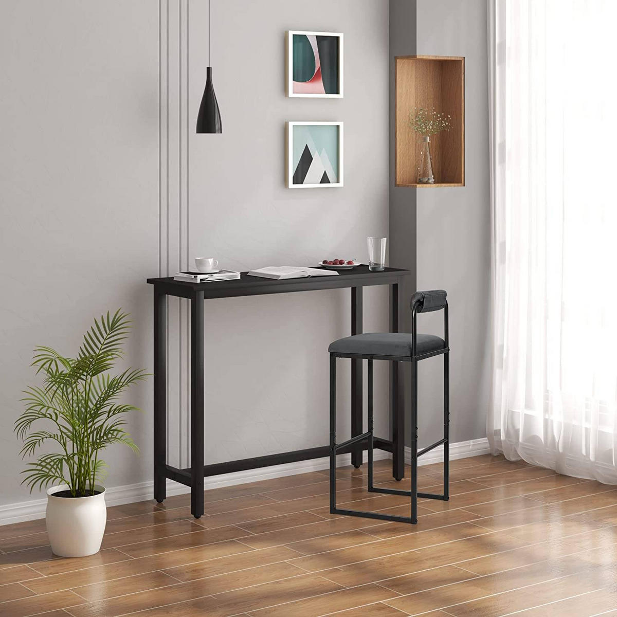 BARHOCKER 2er Set, Hochstuhl, Samt, Dunkelgrau - Dunkelgrau/Schwarz, Textil/Metall (39/95.5/38.5cm) - Woltu