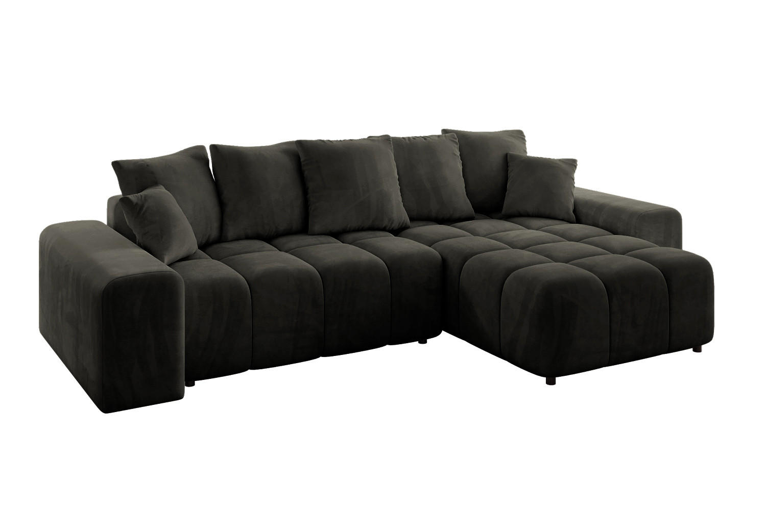 ECKSOFA Ottomane rechts ENIL-L 297x189x68 Schwarz Velours - Schwarz, Holzwerkstoff/Kunststoff (189/297cm) - ALTDECOR