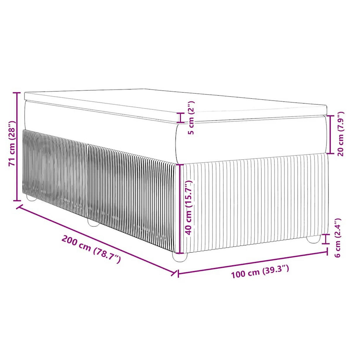 BOXSPRINGBETT 100/200 Cm Grau Samt - Grau, Textil (100/200cm) - vidaXL