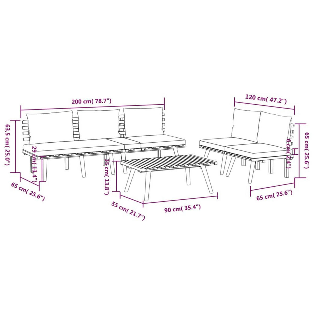 GARTEN-LOUNGE-SET 4-teilig Mit Kissen Massivholz Akazie - Dunkelgrau/Braun, Holz/Textil - vidaXL