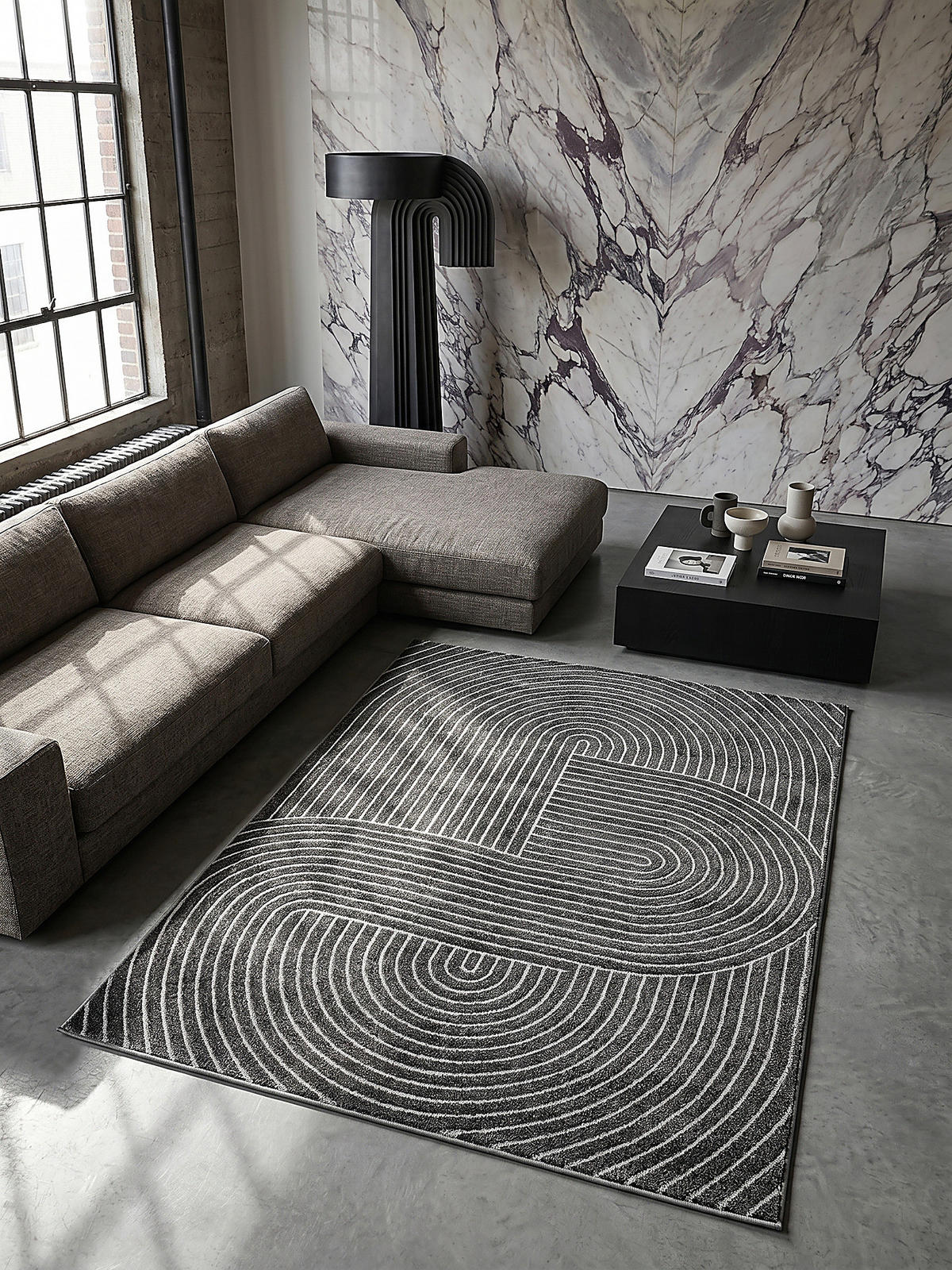 TEPPICH Outdoor Geometrisch MEZEN Polypropylen Anthrazit 200 x 280 cm - Anthrazit, Textil (200/280cm) - KADIMA DESIGN