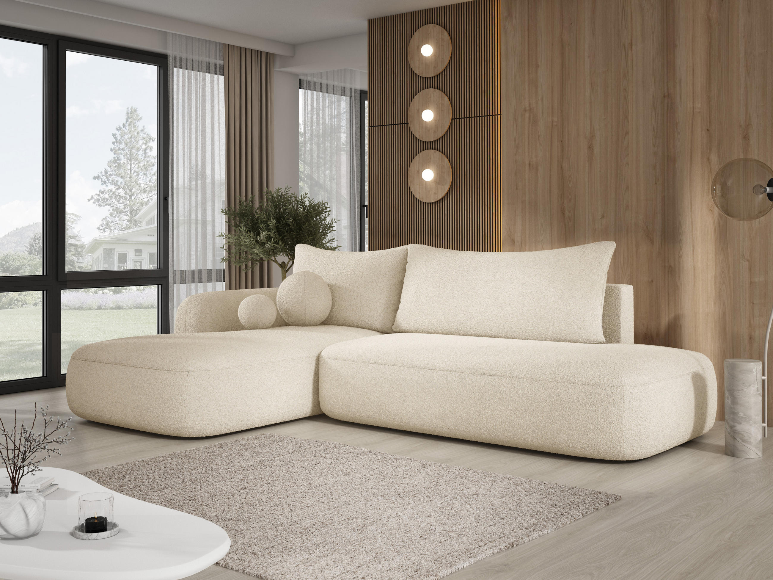 ECKSOFA BABU Mit Bettfunktion – Moderne Polsterecke Für Wohnzimmer Funktionales Schlafsofa Im Stoff NOW OR NEVER, 300x105x60cm, Linke, BEIGE - Beige, Holz/Textil (190/300cm) - DomoHome