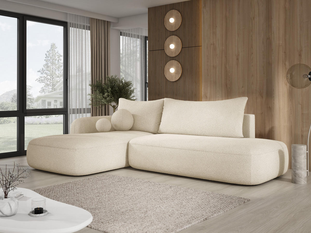 ECKSOFA BABU Mit Bettfunktion – Moderne Polsterecke Für Wohnzimmer Funktionales Schlafsofa Im Stoff NOW OR NEVER, 300x105x60cm, Linke, BEIGE - Beige, Holz/Textil (190/300cm) - DomoHome