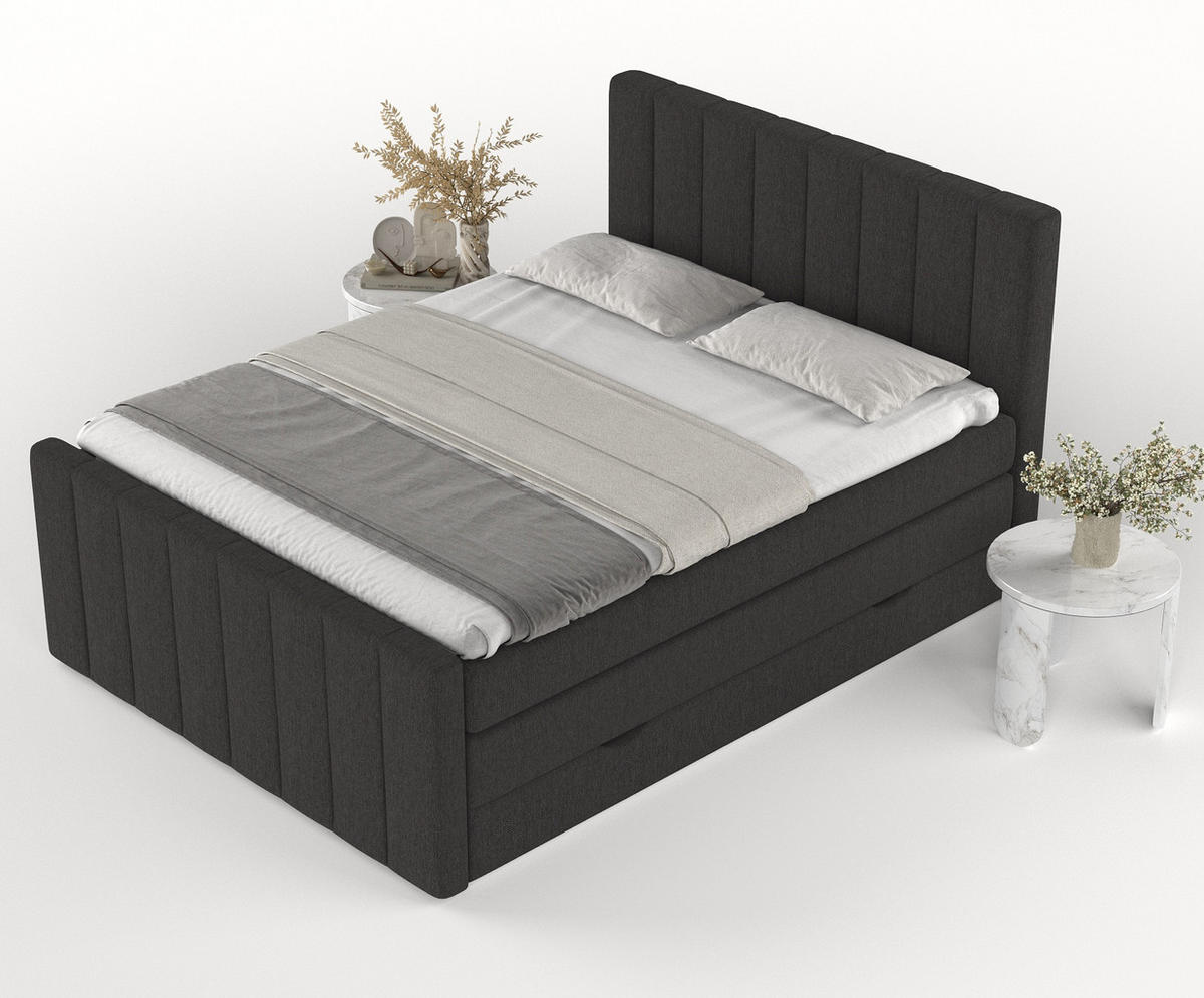 BOXSPRINGBETT Ruby Schwarz 200/200 cm mit Matratze und Topper - Schwarz, Holz/Holzwerkstoff (200/200cm) - Maison de Reve