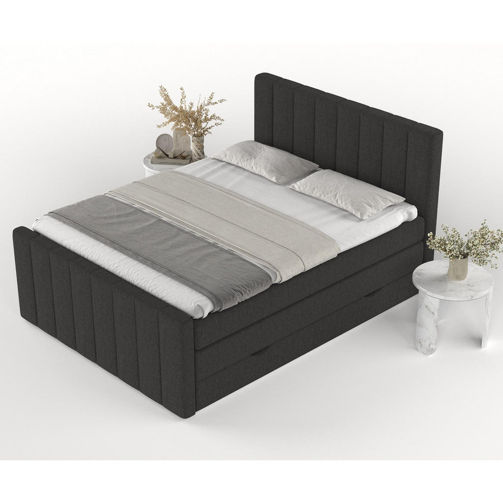 Thumbnail - Maison de Reve Boxspringbett, Schwarz, Textil, Buche, Kiefer, H3, Höhe ca. 37 cm, Rechteckig, 200x200 cm, Oeko-Tex® Stan...