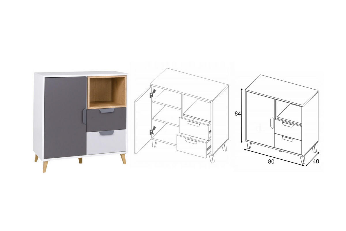 JUGENDZIMMER-SET JUSTIN E 5-teilig in Weiß / Graphit / Grau / Eiche - Eichefarben/Graphitfarben, Holzwerkstoff (331/190/55cm) - Deine Möbel 24