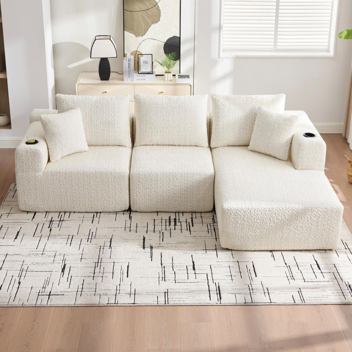 ECKSOFA 261/165/80,5 cm ohne Montage mit Getränkehaltern, Seitentaschen und modularem Chenille-Bezug, Beige - Beige, Textil (261/165cm) - Redom